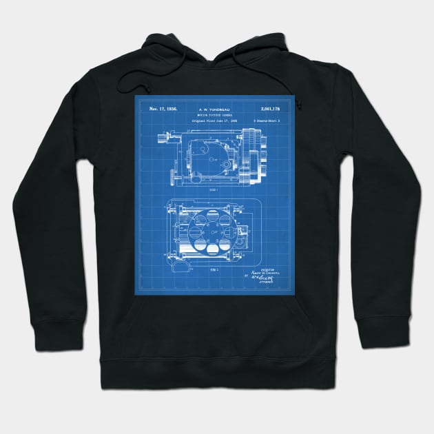 Film Camera Patent - Movie Lover Cinema Student Art - Blueprint Hoodie by patentpress